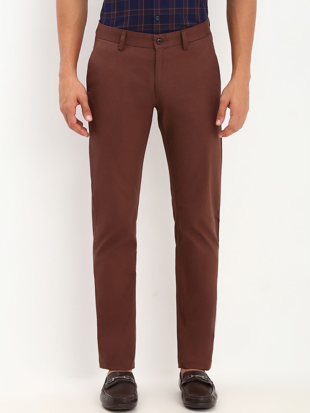 

Allen Solly Men Slim Fit Mid-Rise Flat-Front Casual Trousers, Brown