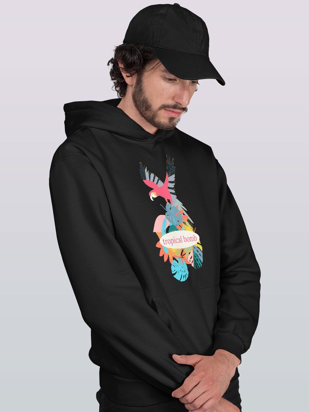 

macmerise Men Printed Hooded Sweatshirt, Black