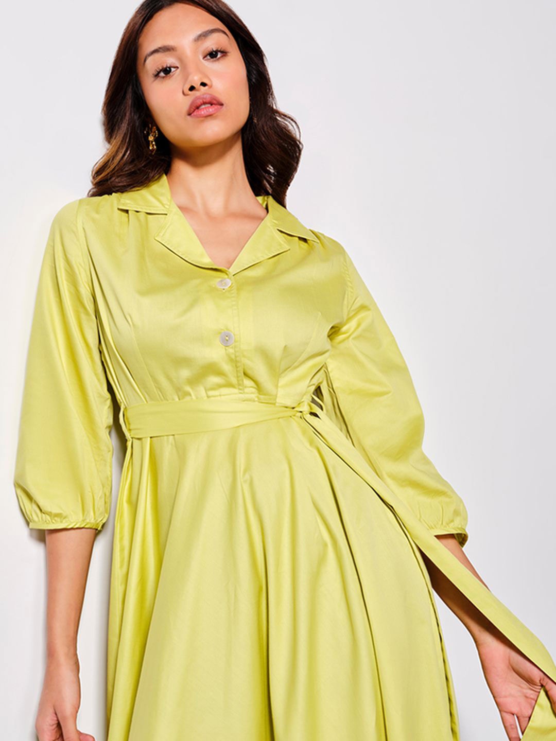 

AND Shirt Midi Lace-Up Dress, Yellow