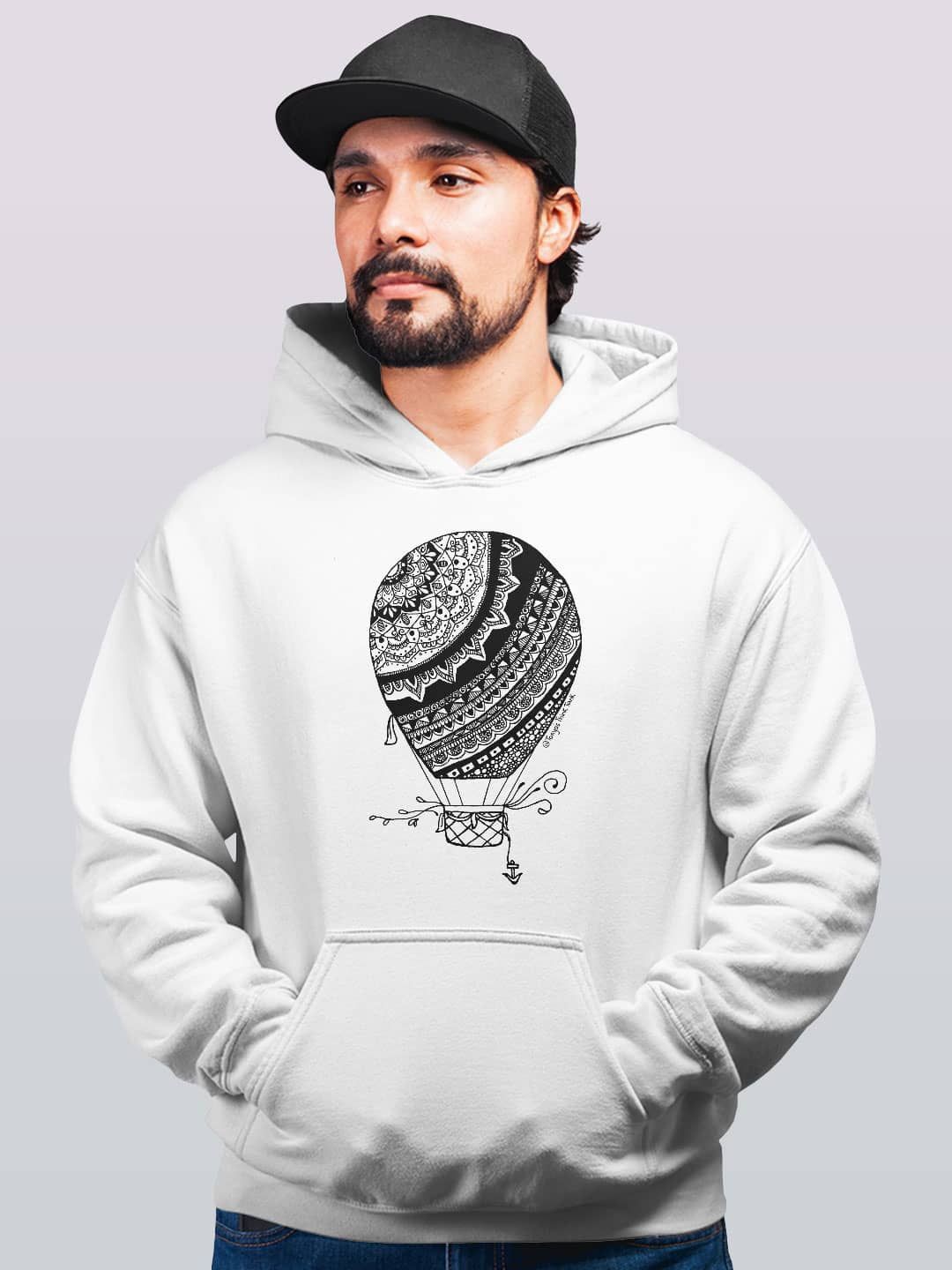

macmerise Men Printed Hooded Sweatshirt, White