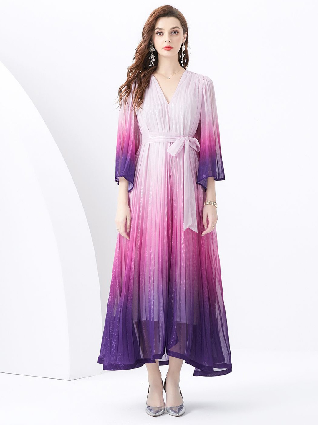 

JC Collection Women Tie and Dye Printed Flared Sleeve Maxi Dress, Purple