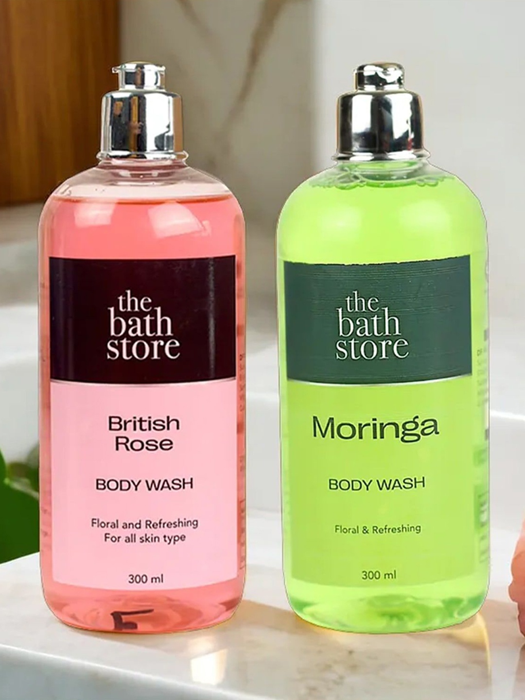 

The Bath Store Moringa & British Rose Set Of 2 Body Wash-300ml Each, Green