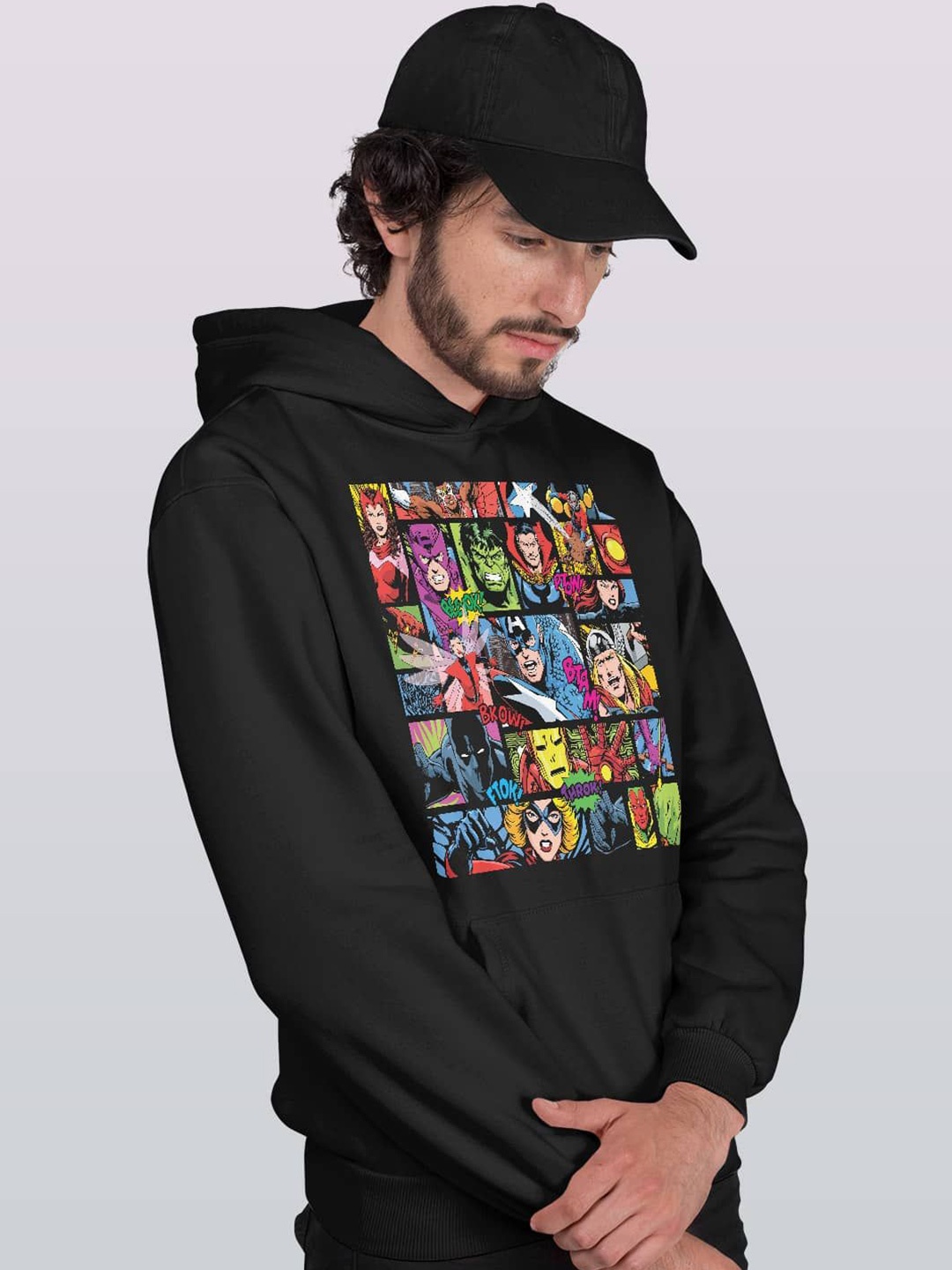 

macmerise Men Printed Hooded Sweatshirt, Black