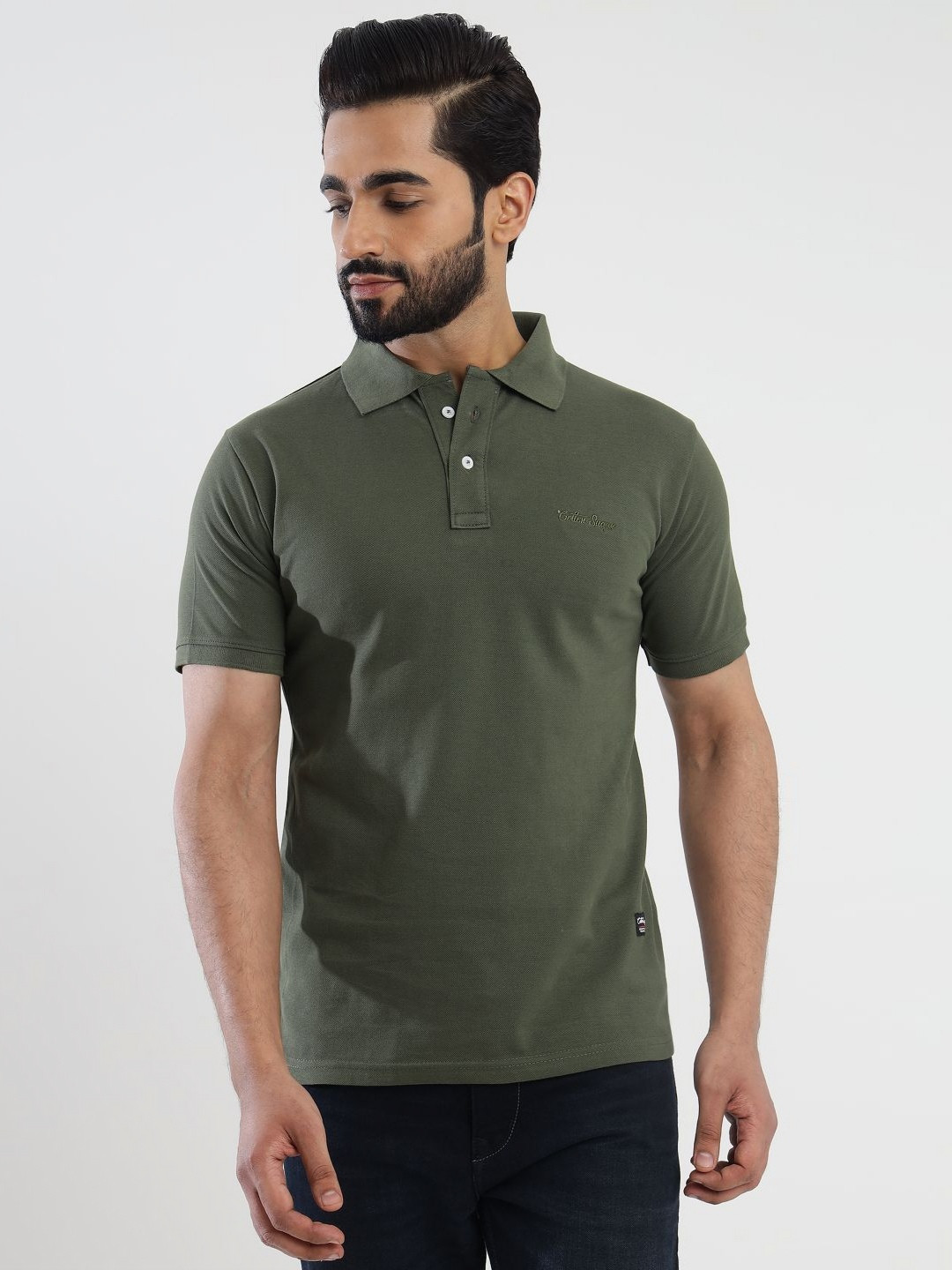 

MANTICORE Men Solid Polo Collar Cotton T-shirt, Olive