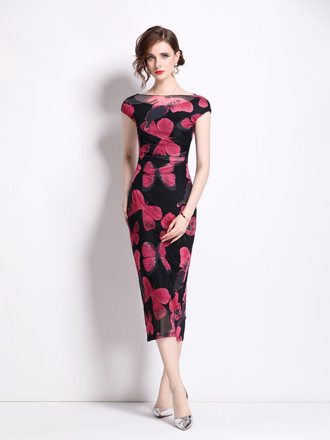 

JC Collection Printed Bodycon Midi Dress, Red