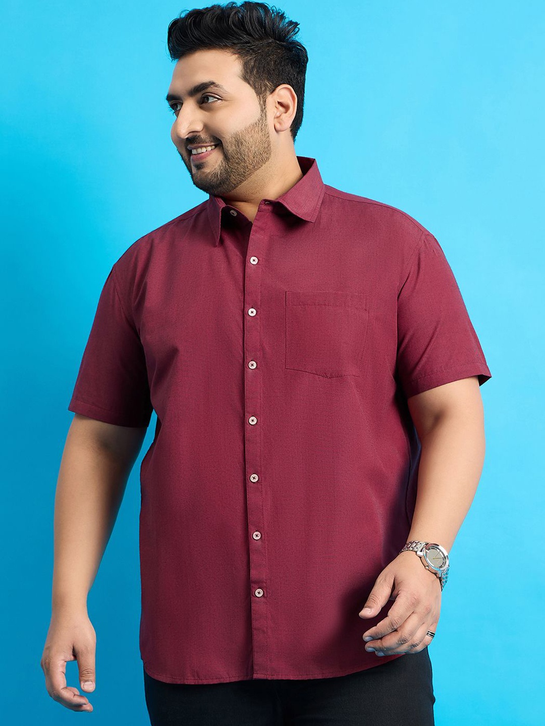 

bigbanana Men Plus Size Solid Casual Shirt, Red