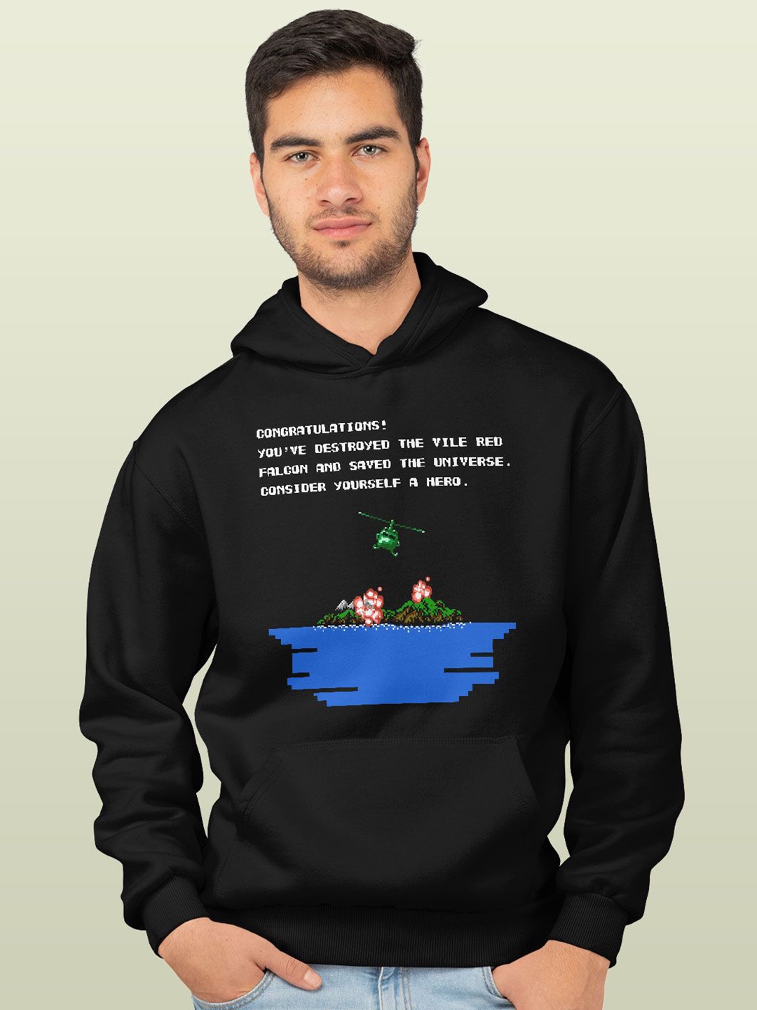 

macmerise Men Printed Hooded Sweatshirt, Black