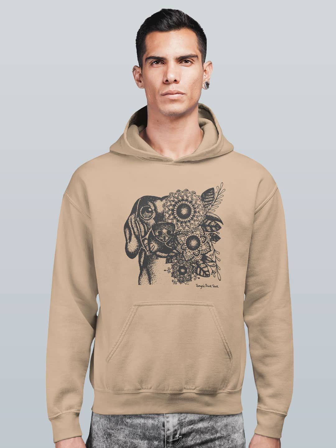 

macmerise Men Printed Hooded Sweatshirt, Beige