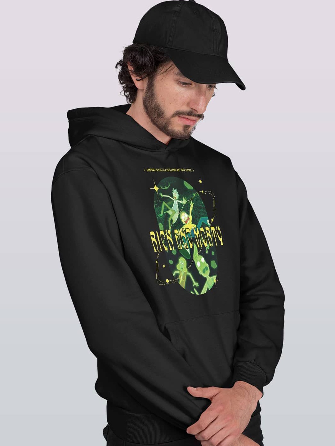 

macmerise Men Printed Hooded Sweatshirt, Black