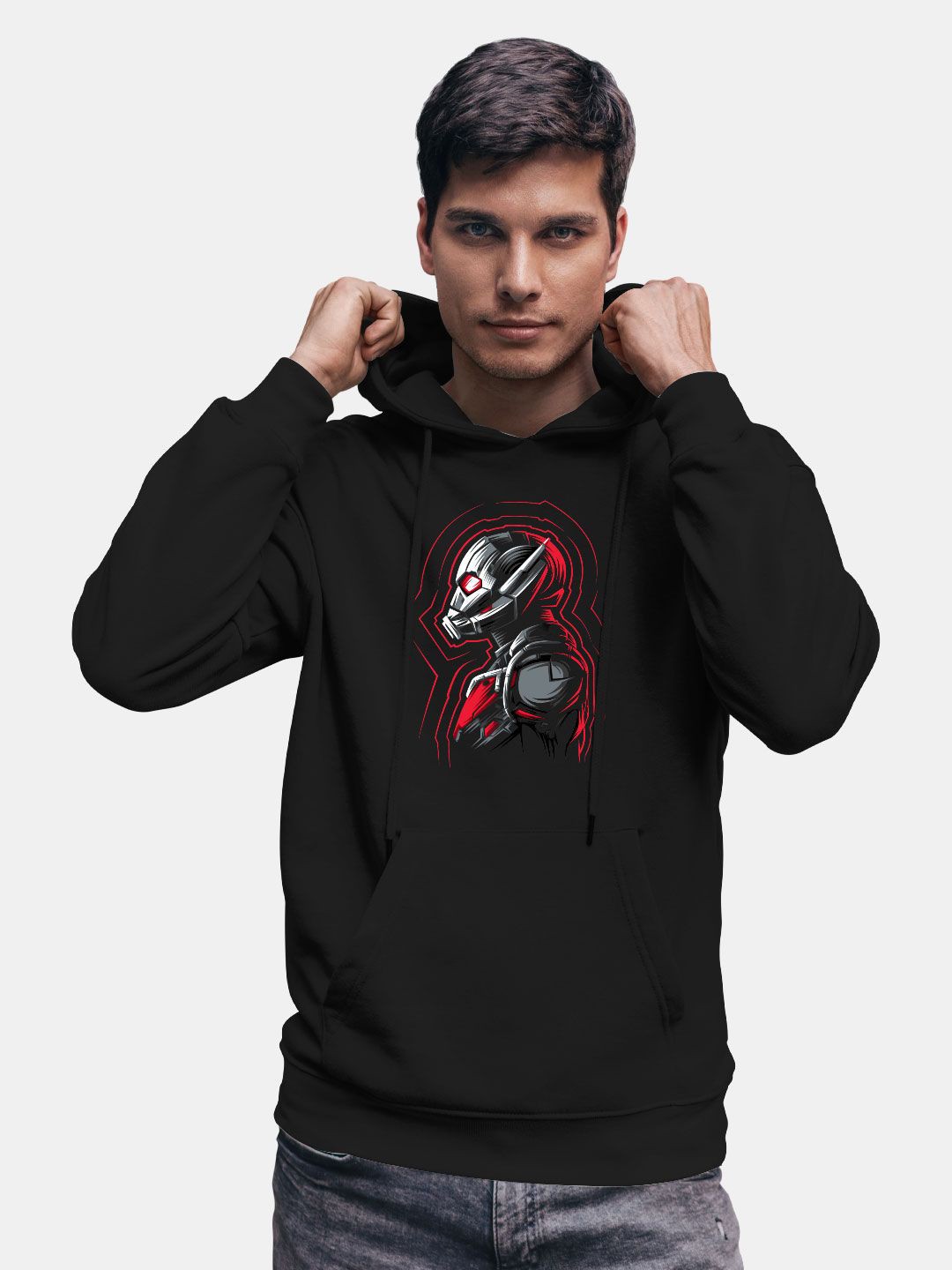 

macmerise Men Printed Hooded Sweatshirt, Black