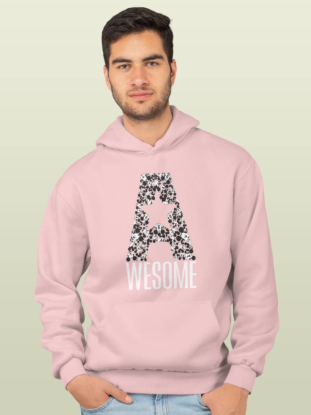 

macmerise Men Printed Hooded Sweatshirt, Pink
