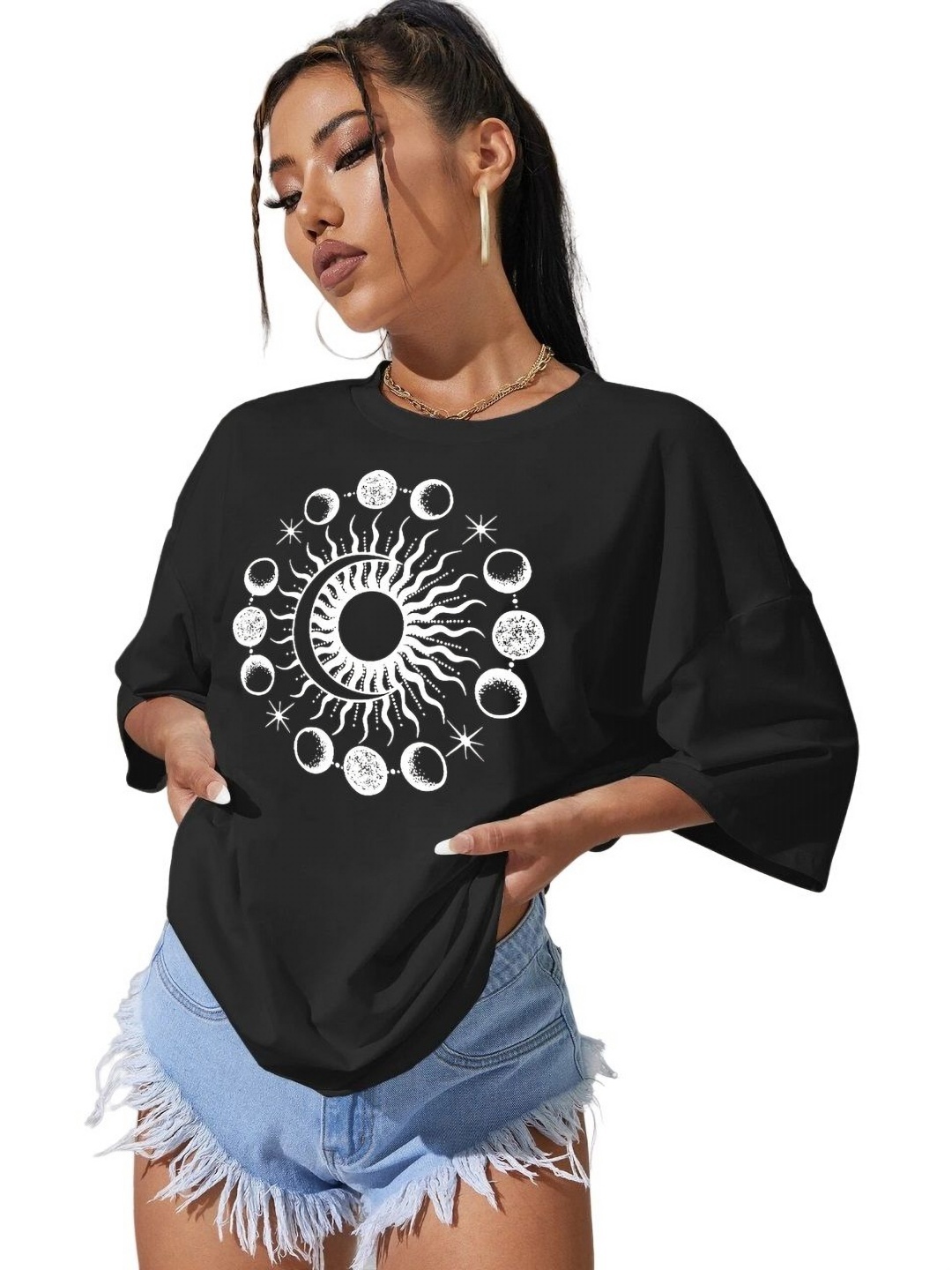 

TABADTOD Women Graphic Printed Oversized T-shirt, Black