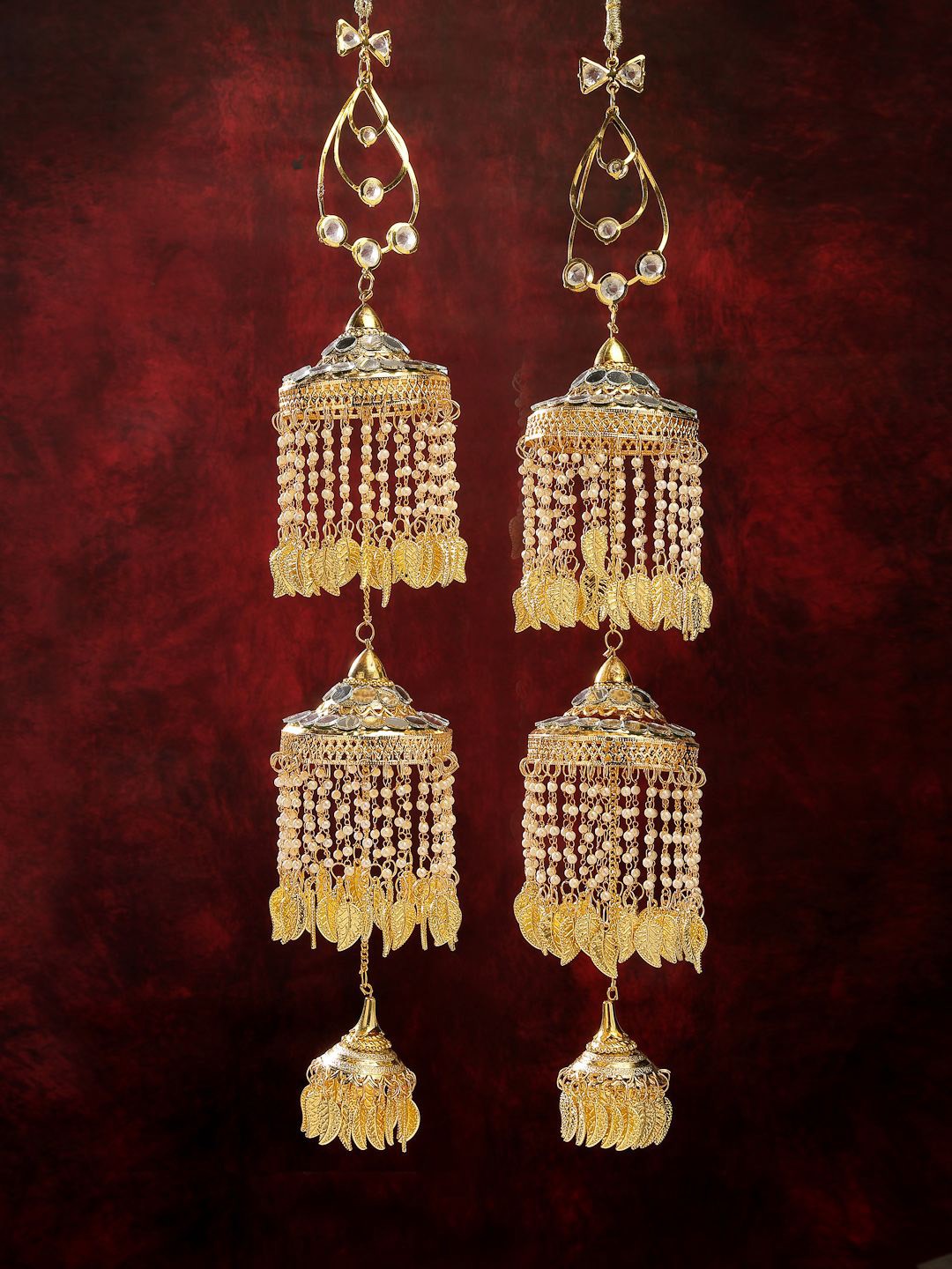 

NVR Set Of 2 Gold Plated Pearls Beaded and Mirror Work Layered Kaleeras