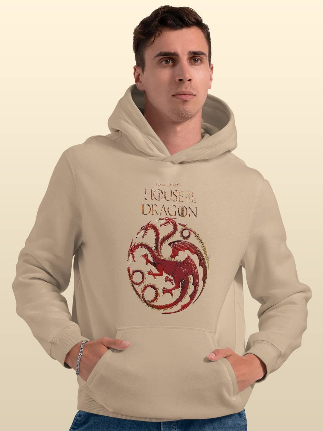 

macmerise Men Printed Hooded Sweatshirt, Beige