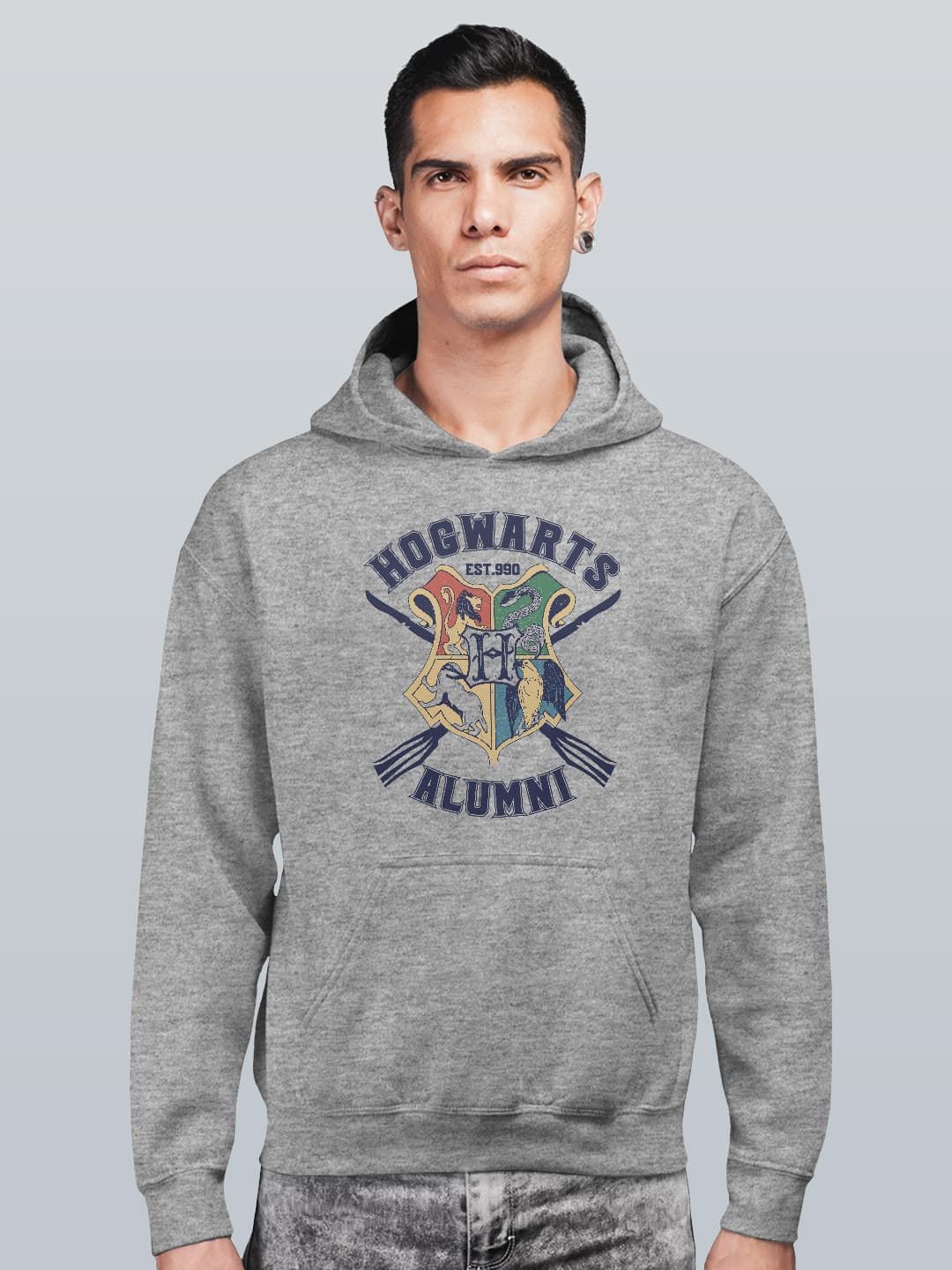 

macmerise Men Printed Hooded Sweatshirt, Grey