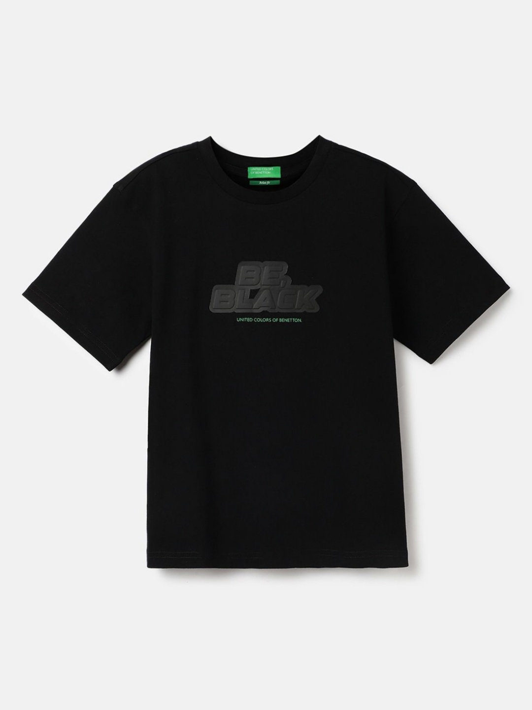 

United Colors of Benetton Boys Typography Printed Pure Cotton Applique T-shirt, Black