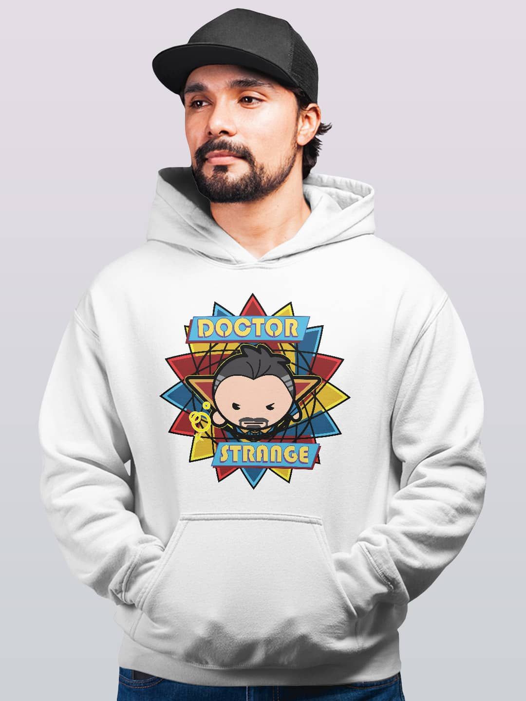 

macmerise Men Printed Hooded Sweatshirt, White