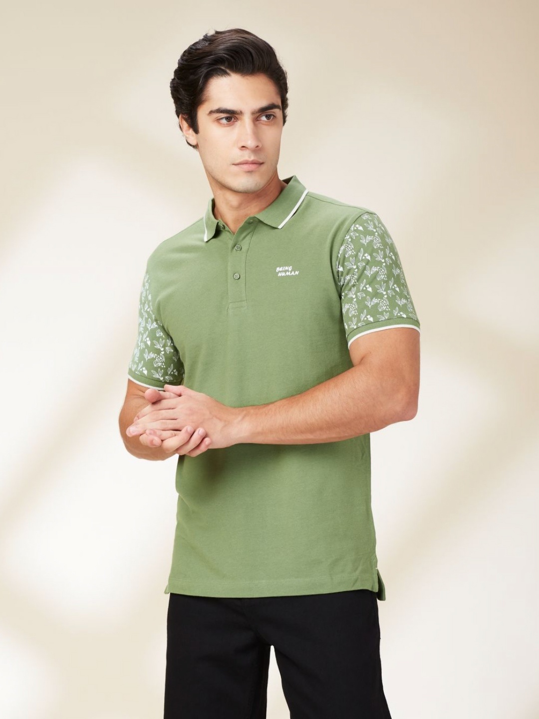 

Being Human Men Polo Collar Pockets T-shirt, Green