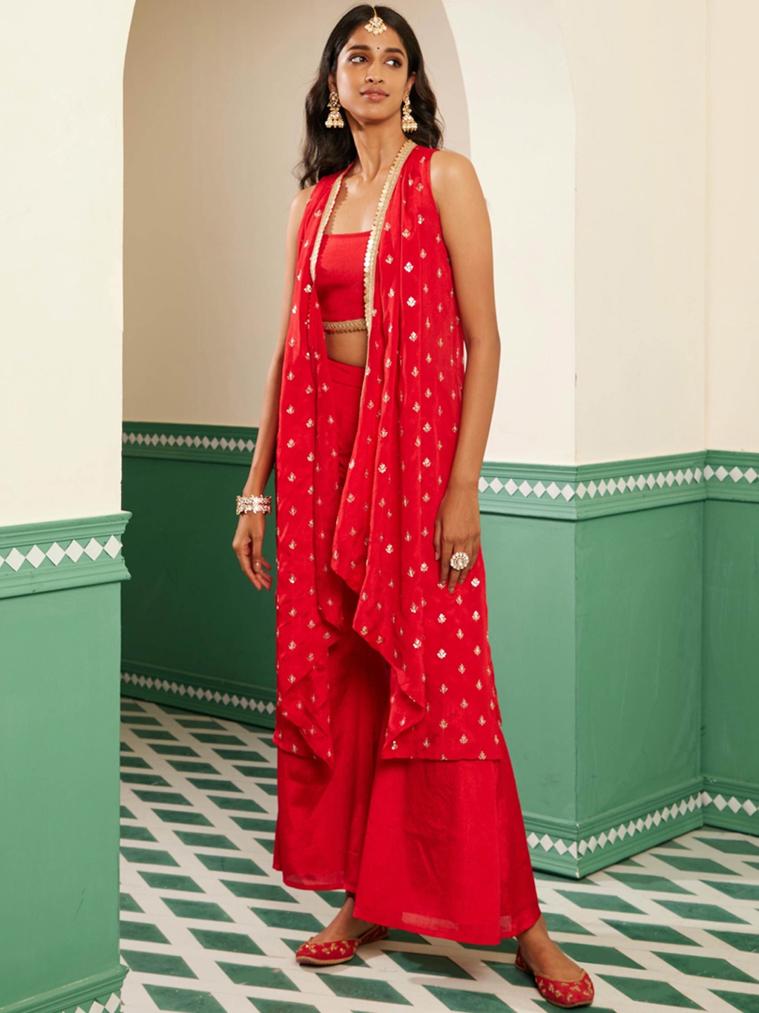 

Alaya By Stage3 Women Longline Open Front Jacket, Red