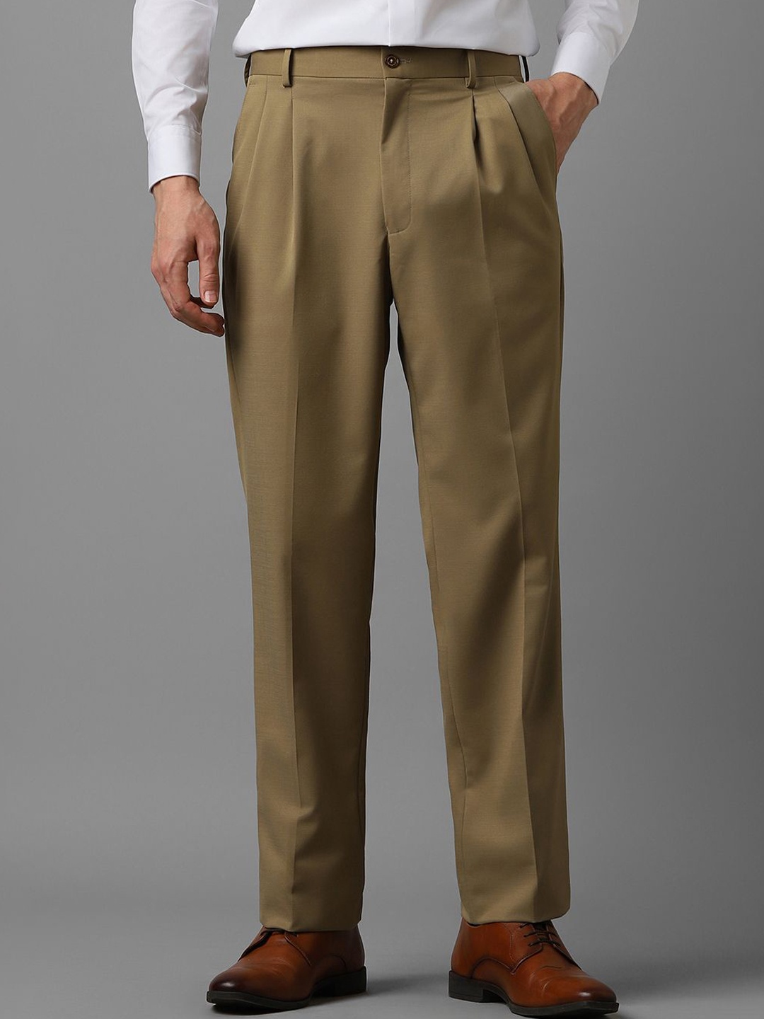 

Louis Philippe Men Pleated Formal Trouser, Khaki
