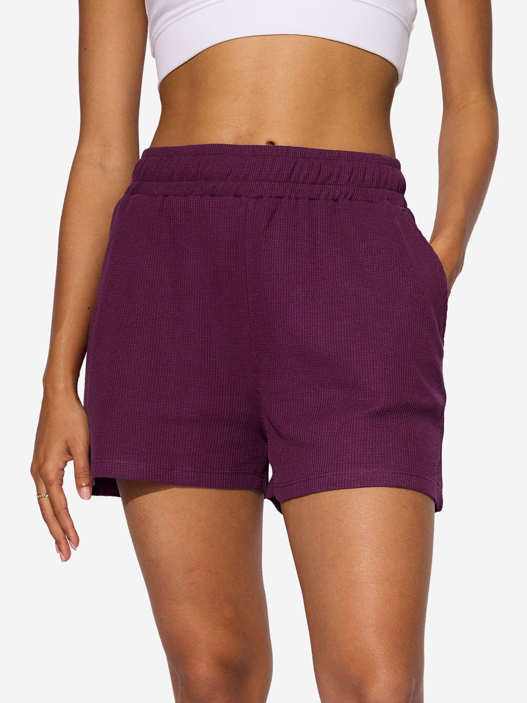 

The Souled Store Women Mid-RiseSports Shorts, Purple