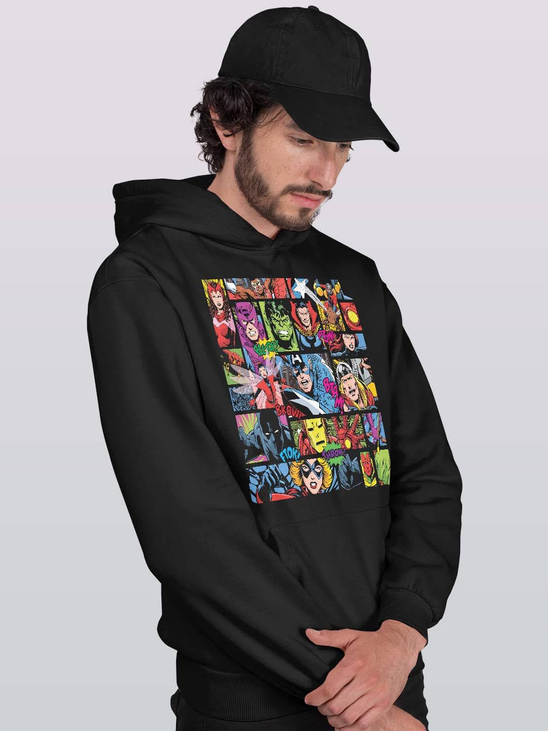 

macmerise Men Printed Hooded Sweatshirt, Black