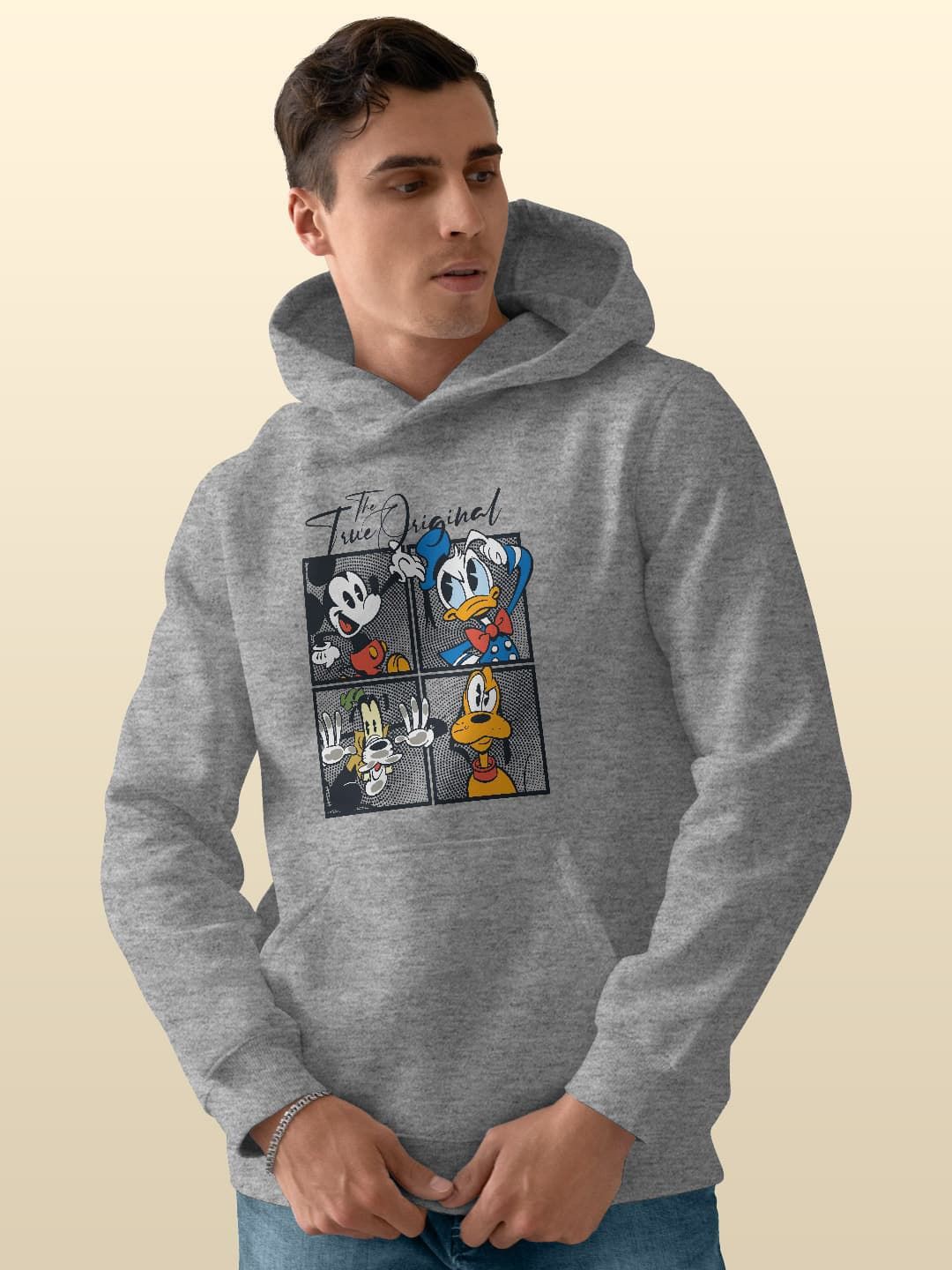

macmerise Men Printed Hooded Sweatshirt, Grey