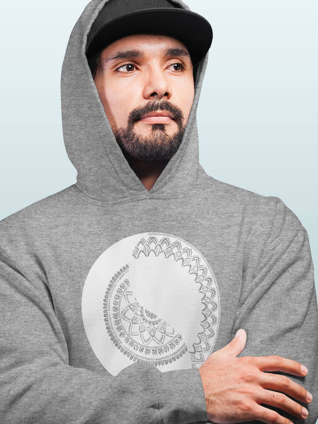 

macmerise Men Printed Hooded Sweatshirt, Grey