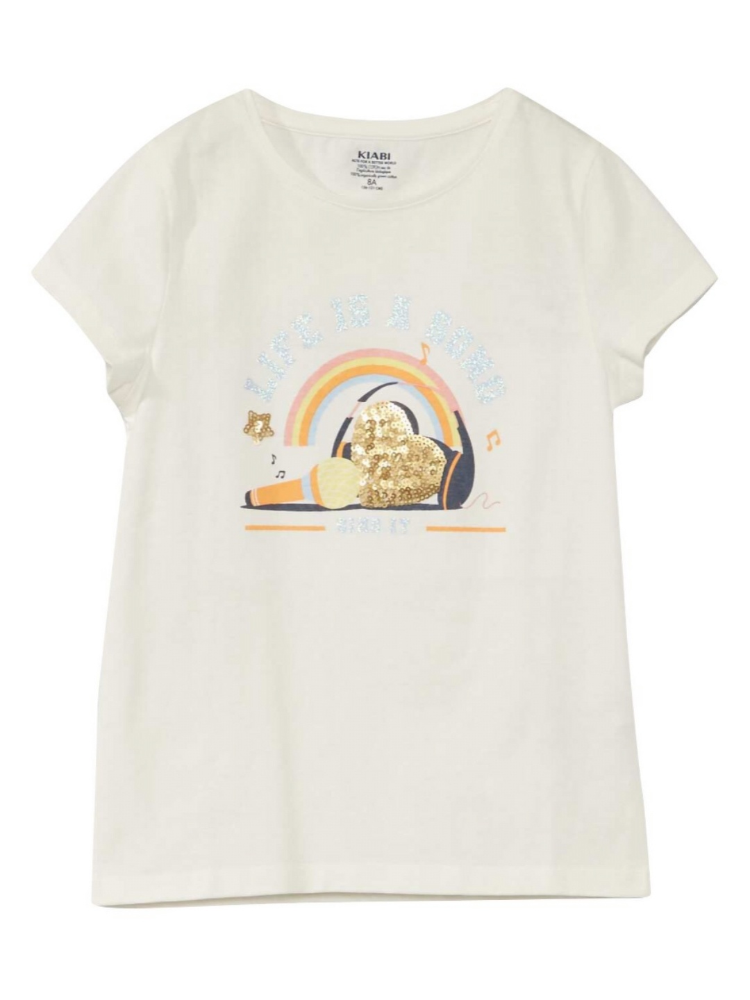 

KIABI Girls Printed Extended Sleeves Applique T-shirt, White