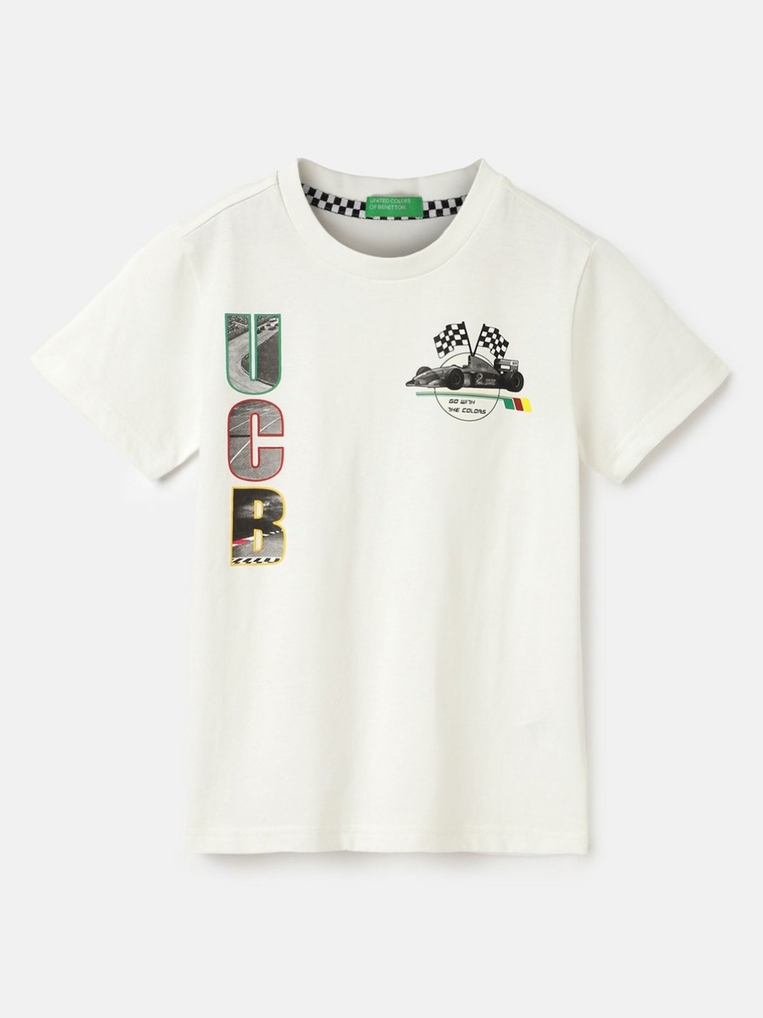 

United Colors of Benetton Boys Printed Pure Cotton Applique T-shirt, White