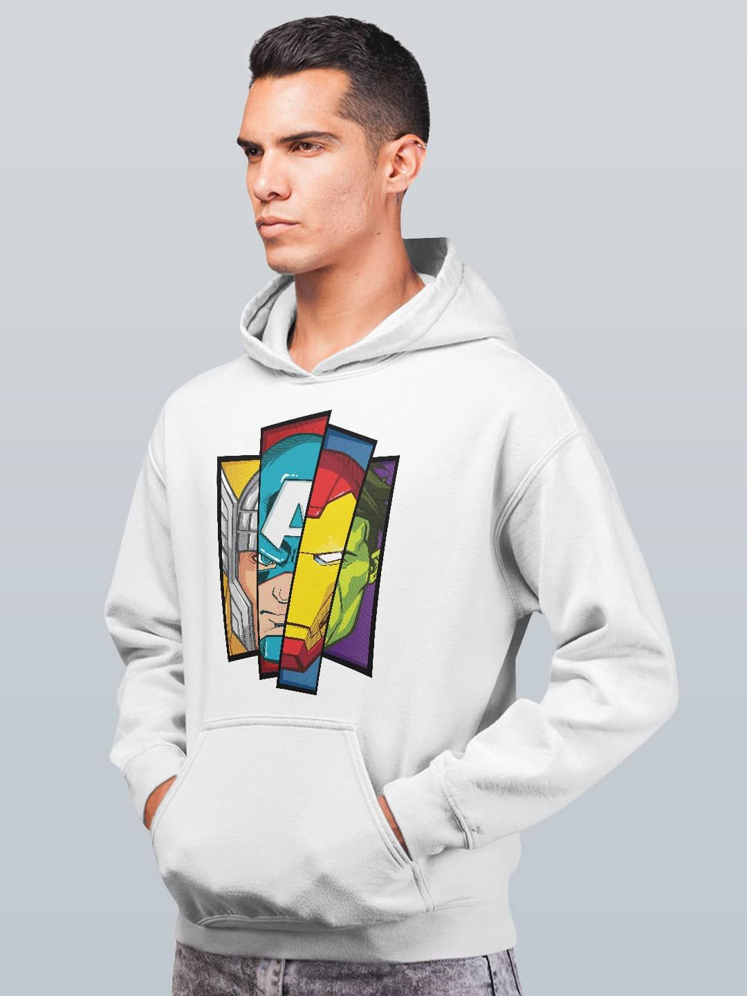 

macmerise Men Printed Hooded Sweatshirt, White
