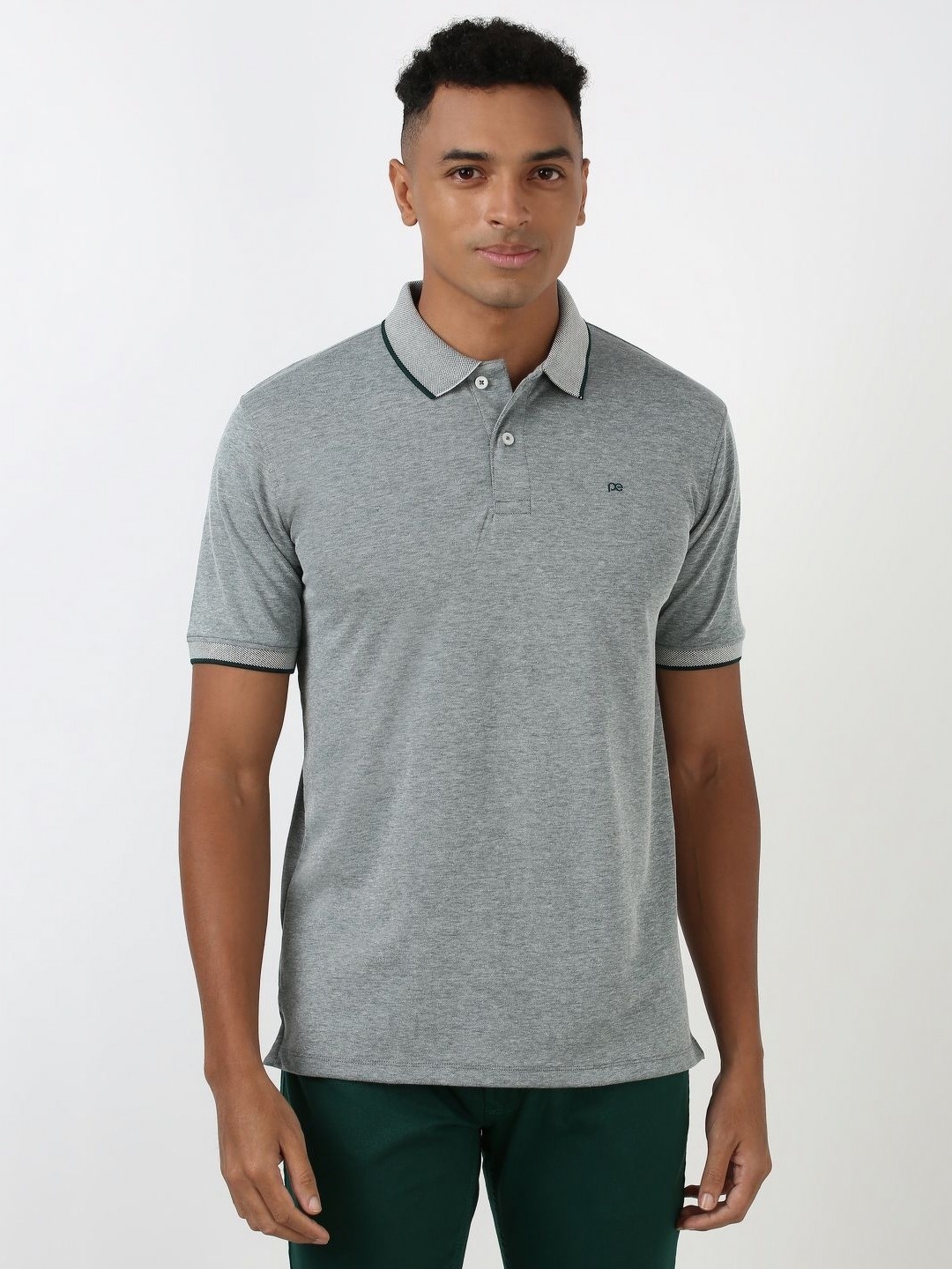 

Peter England Men Polo Collar Applique T-shirt, Grey