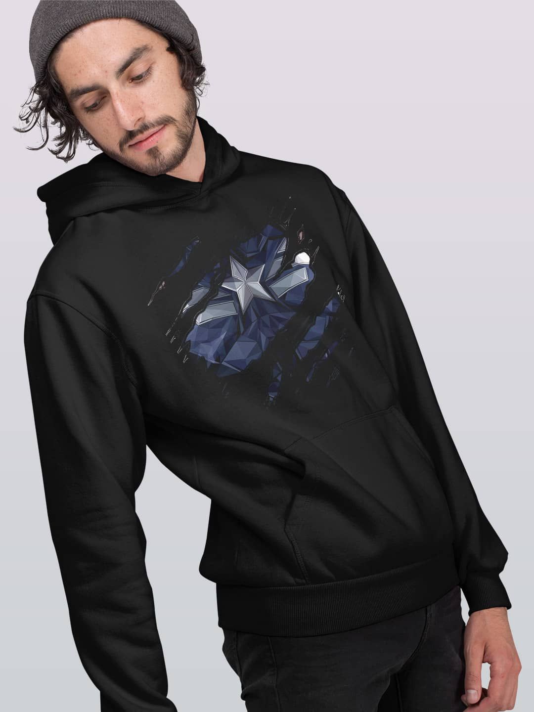 

macmerise Men Printed Hooded Sweatshirt, Black