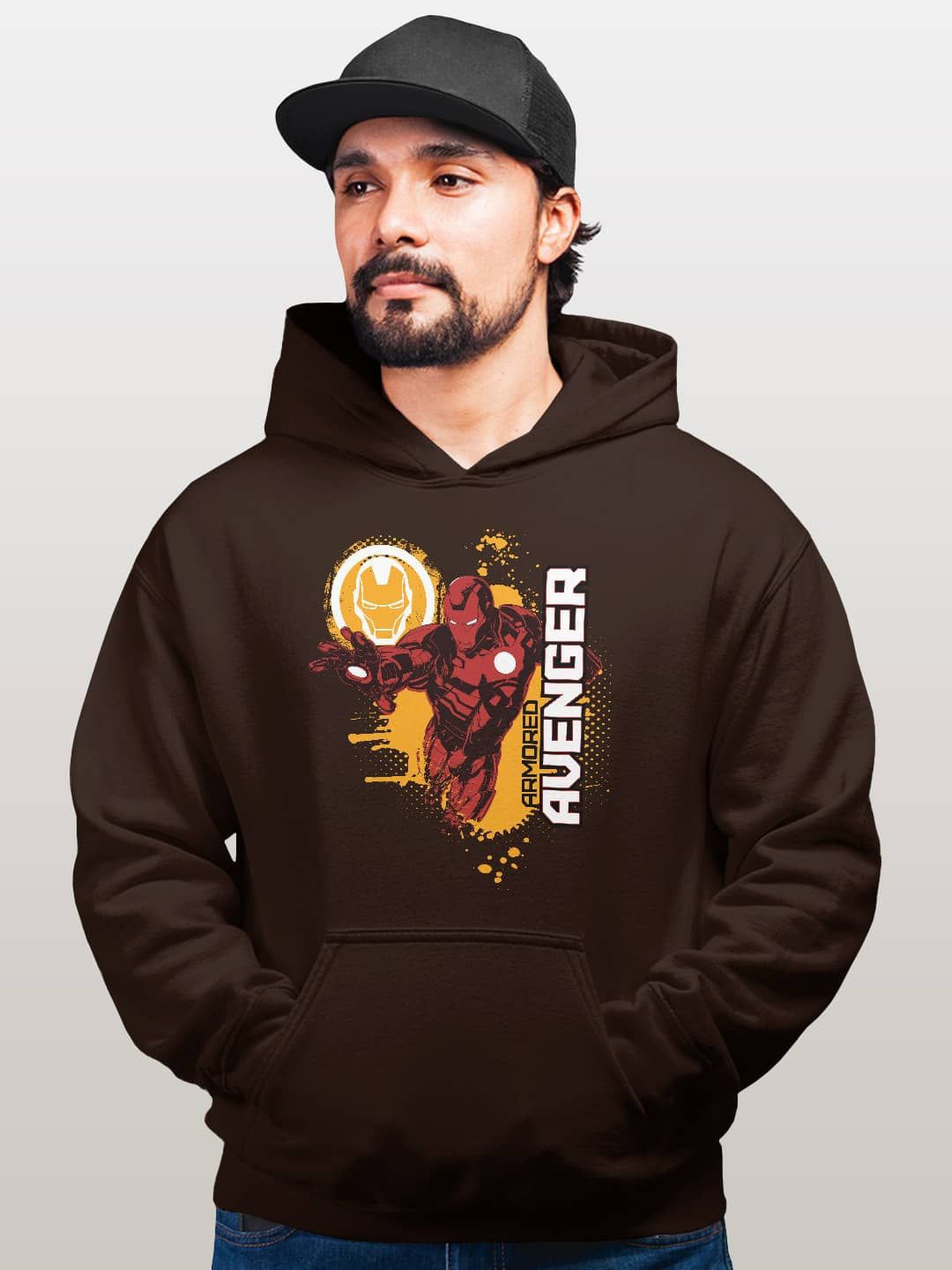

macmerise Men Printed Hooded Sweatshirt, Brown
