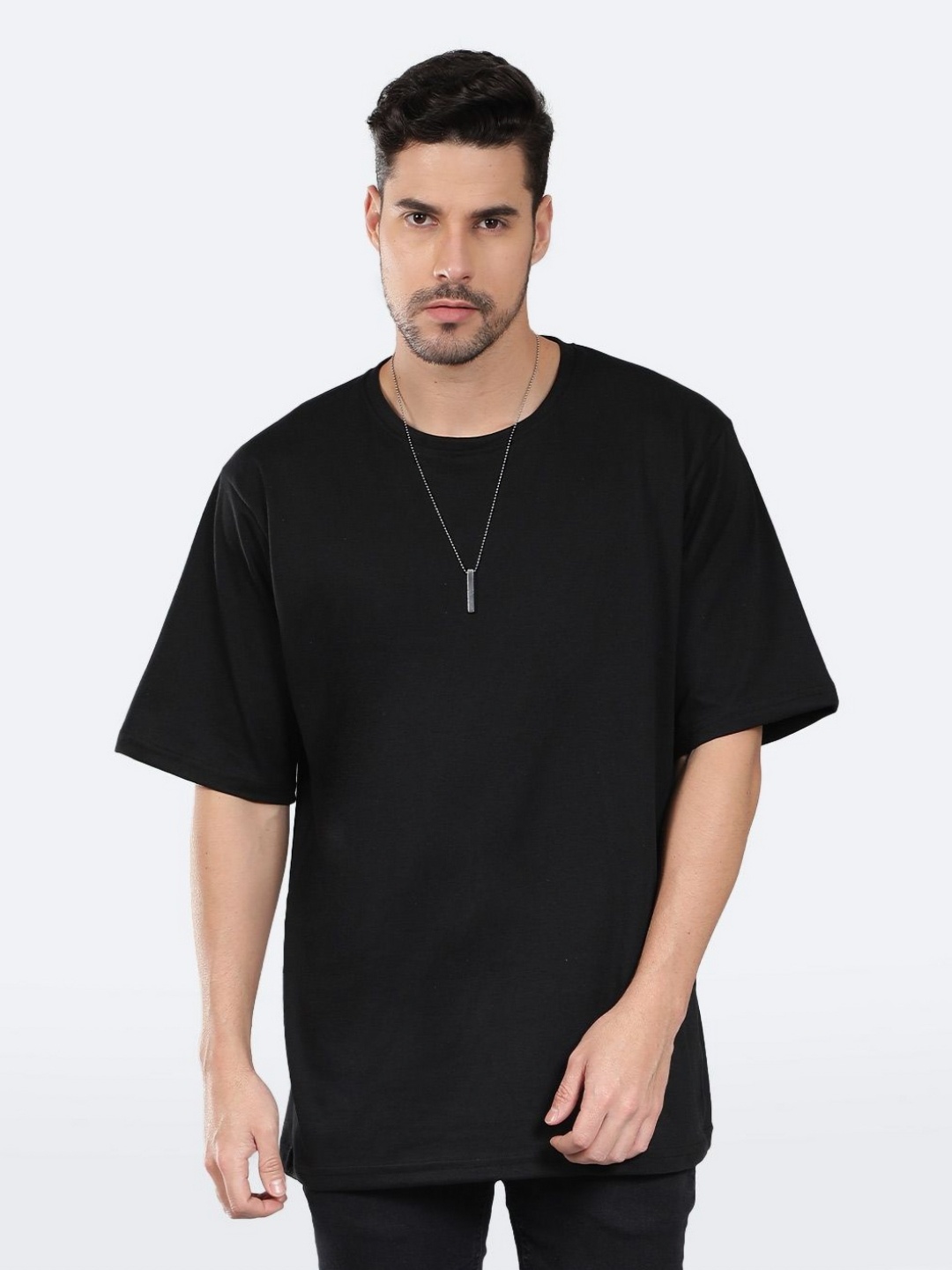 

Mad Over Print Men Graphic Printed Round Neck Cotton Oversized T-shirt, Black