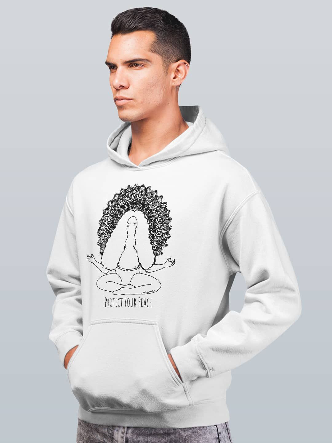 

macmerise Men Printed Hooded Sweatshirt, White