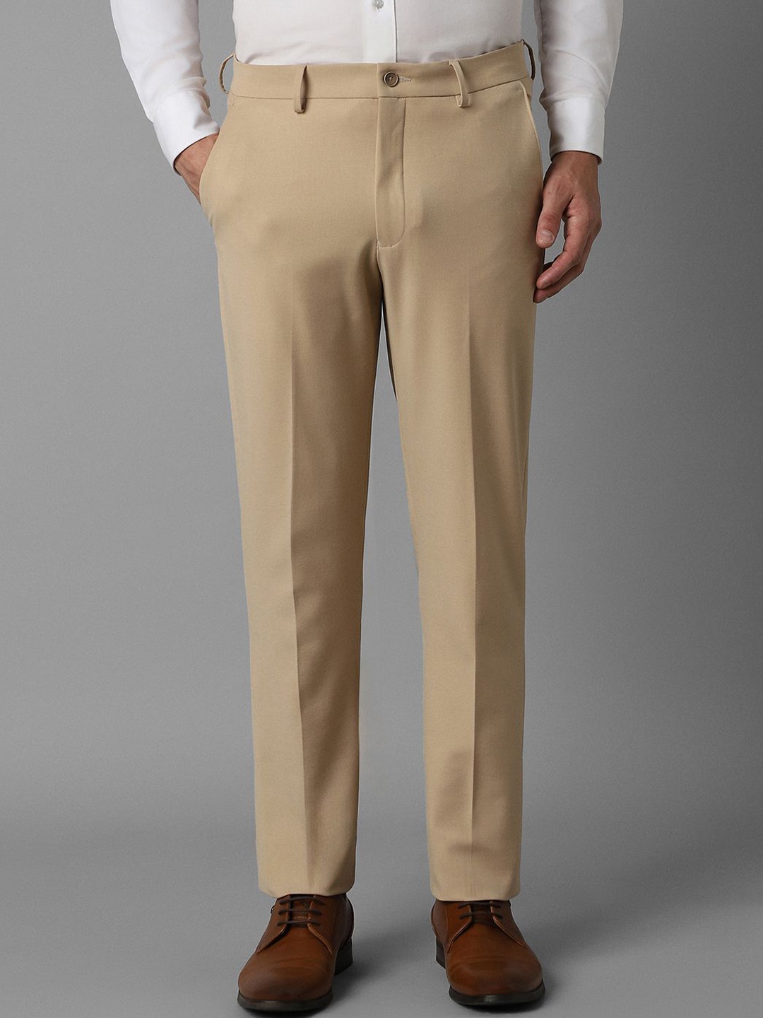 

Louis Philippe Men Straight Fit Mid Rise Trousers, Beige