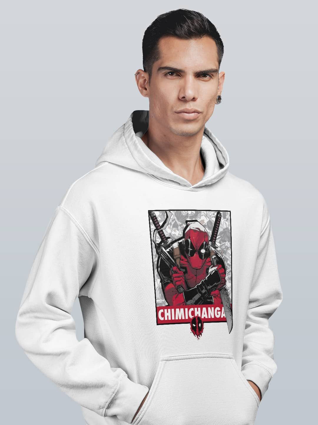 

macmerise Men Printed Hooded Sweatshirt, White