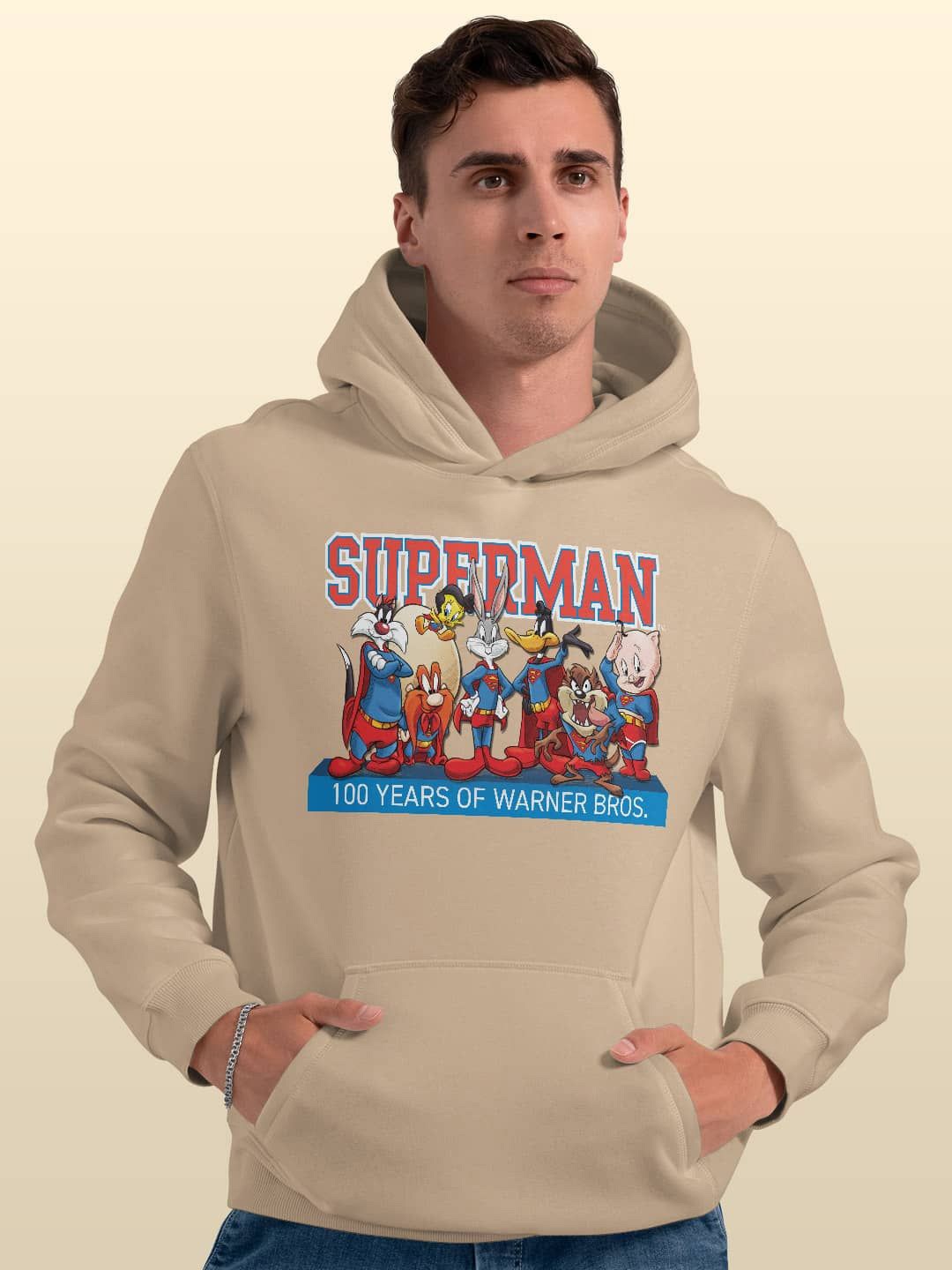 

macmerise Men Printed Hooded Sweatshirt, Beige