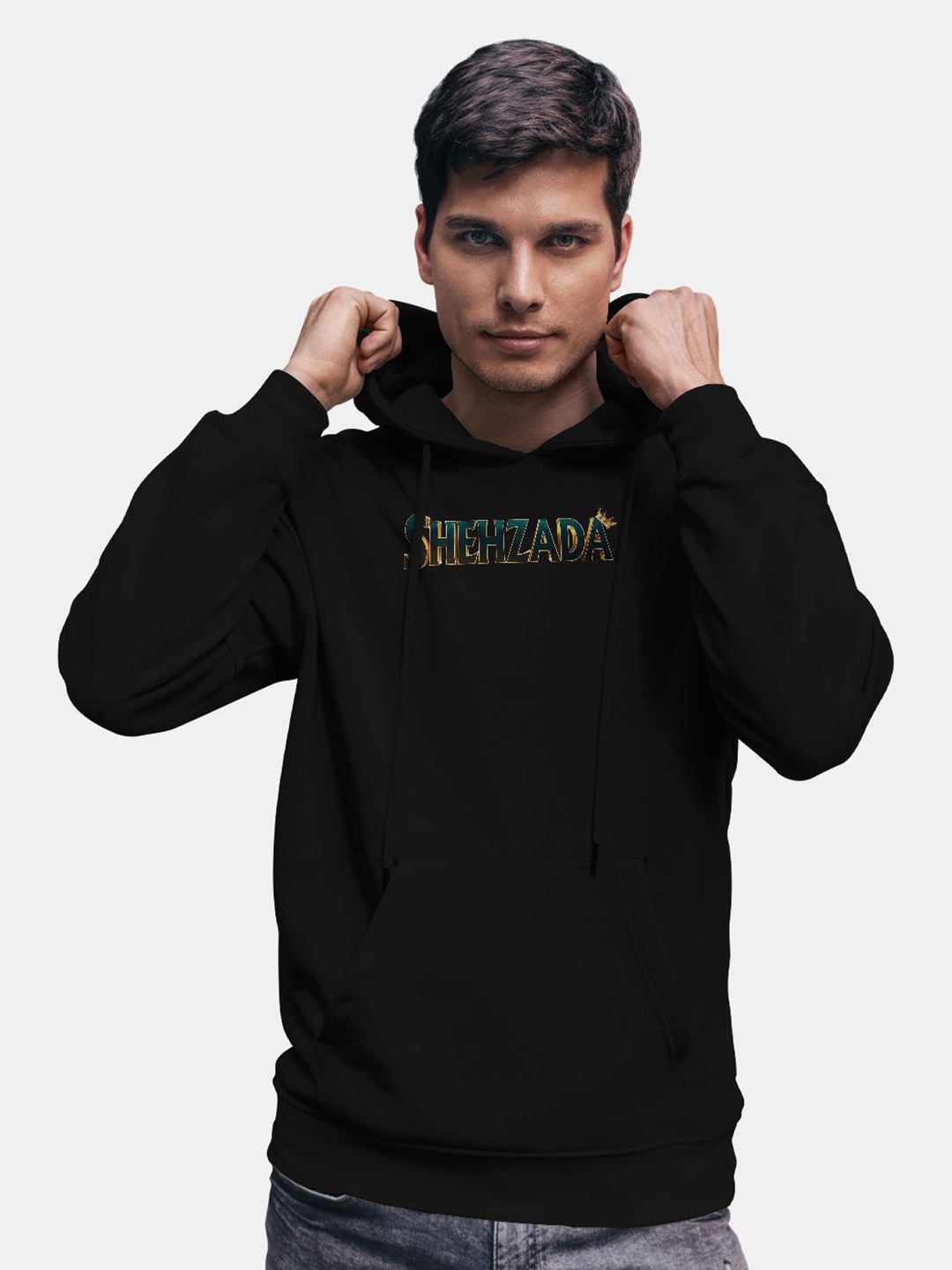 

macmerise Men Printed Hooded Sweatshirt, Black