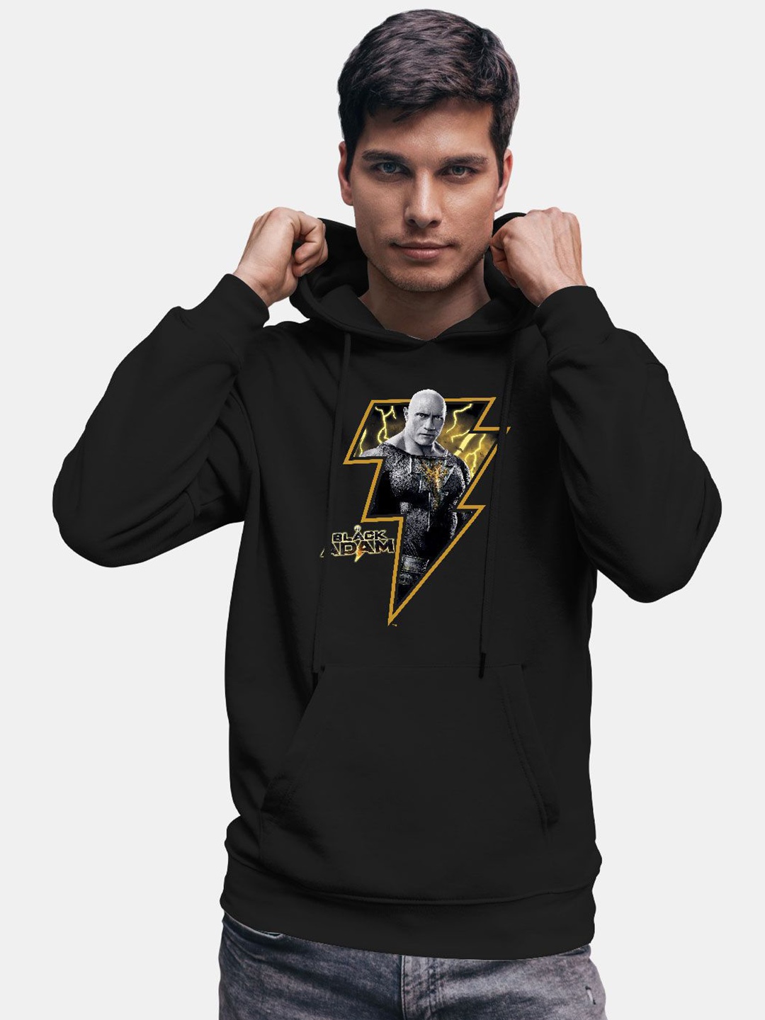 

macmerise Men Printed Hooded Sweatshirt, Black