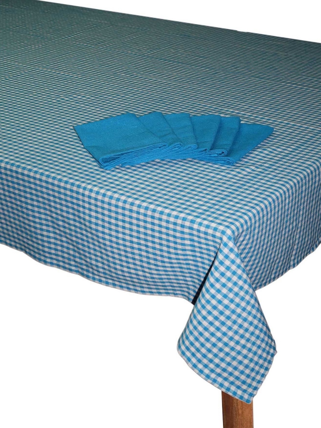 

Lushomes White & Blue 7 Pieces Pure Cotton Table Linen Set