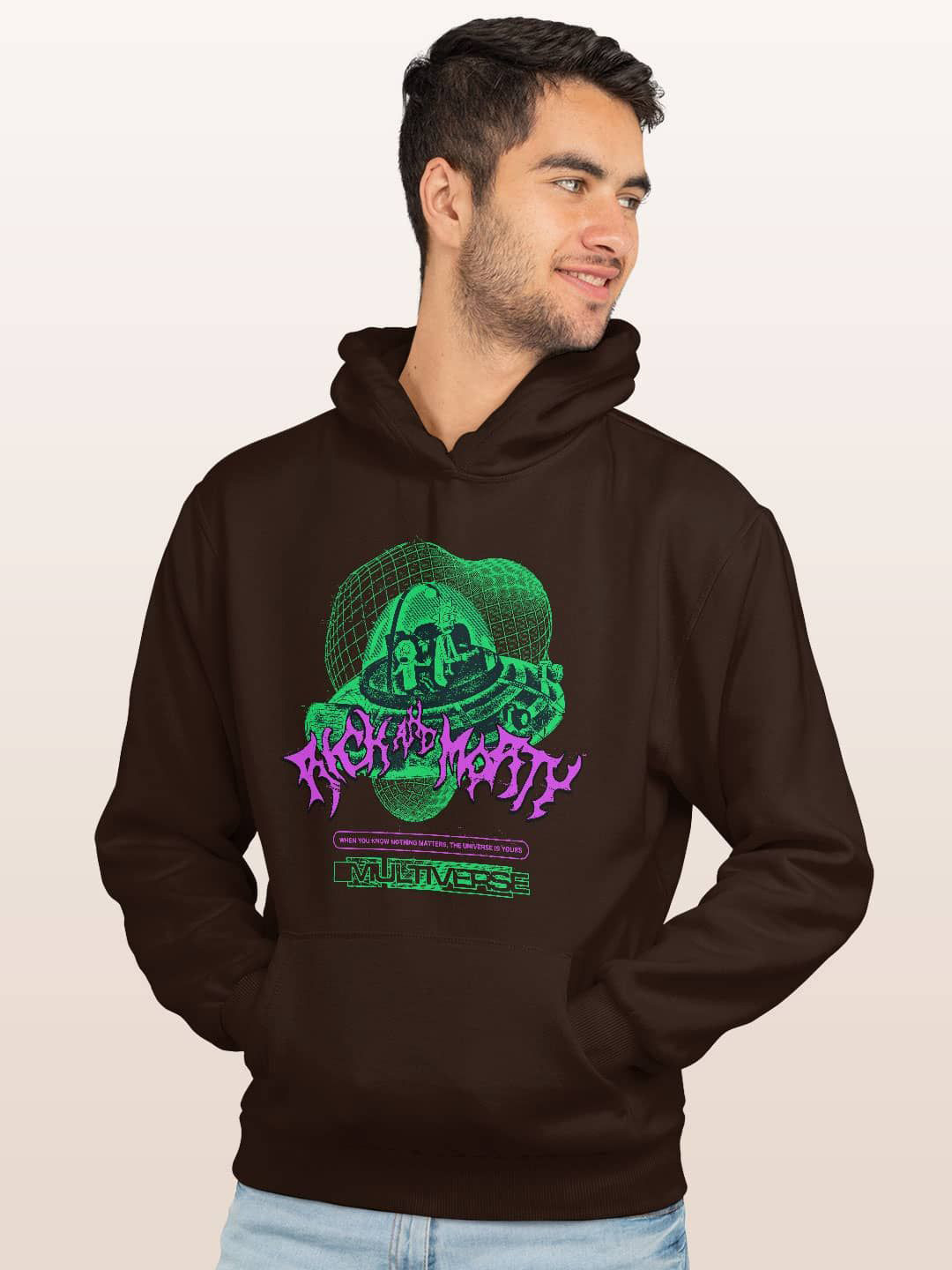 

macmerise Men Printed Hooded Sweatshirt, Brown