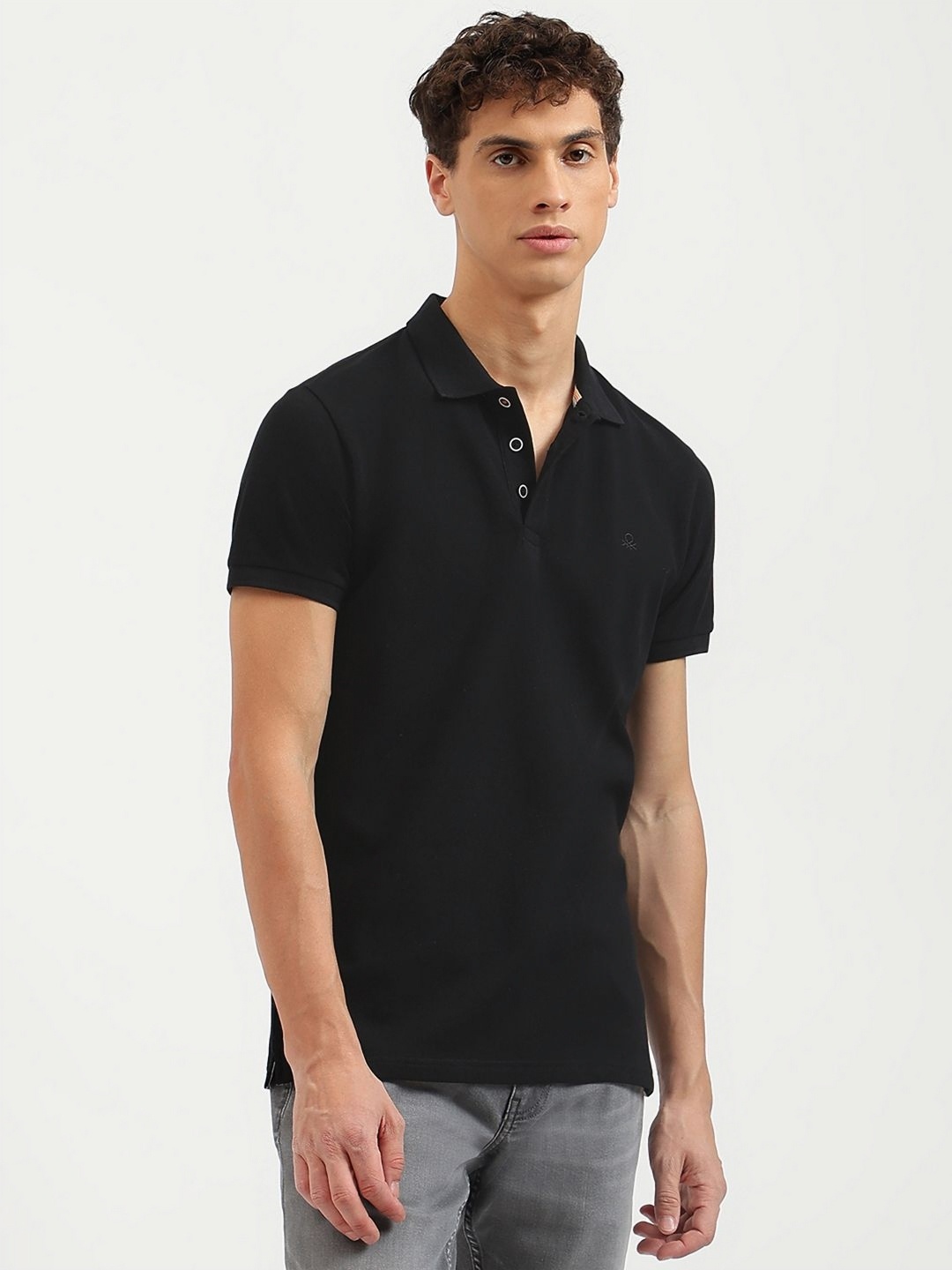 

United Colors of Benetton Men Polo Collar Pure Cotton Pockets T-shirt, Black