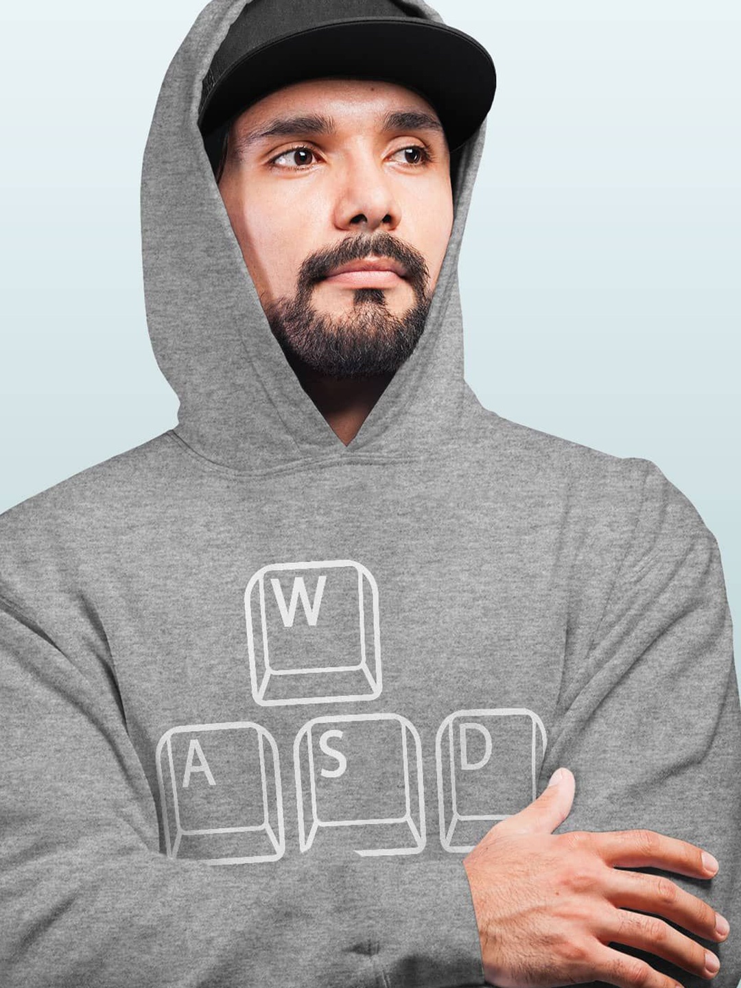 

macmerise Men Printed Hooded Sweatshirt, Grey