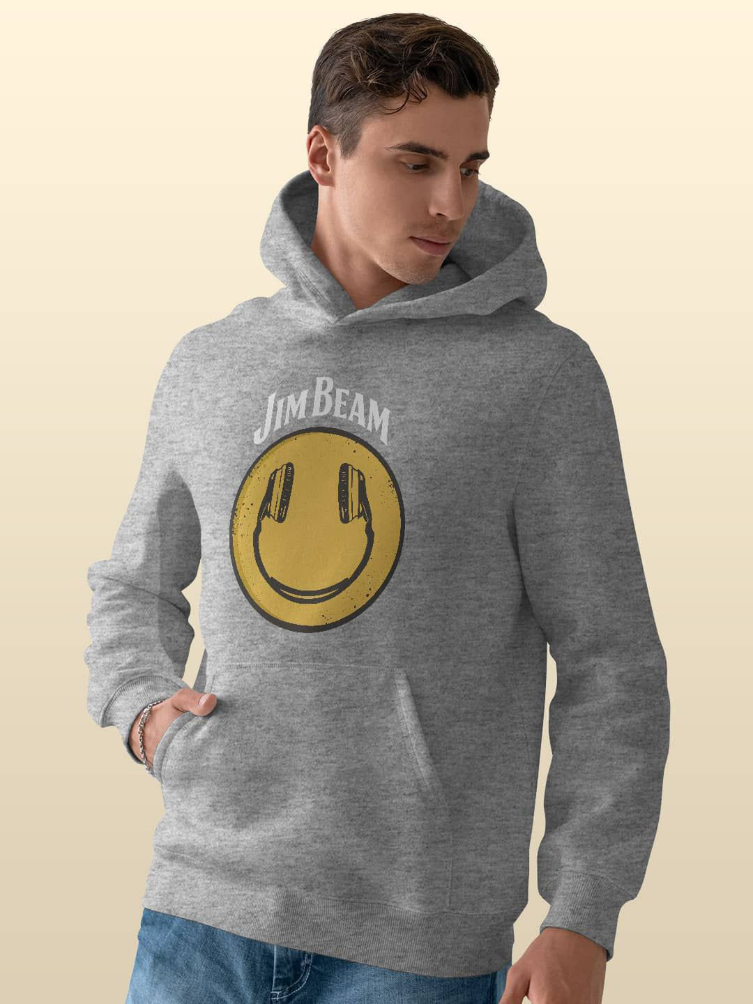 

macmerise Men Printed Hooded Sweatshirt, Grey