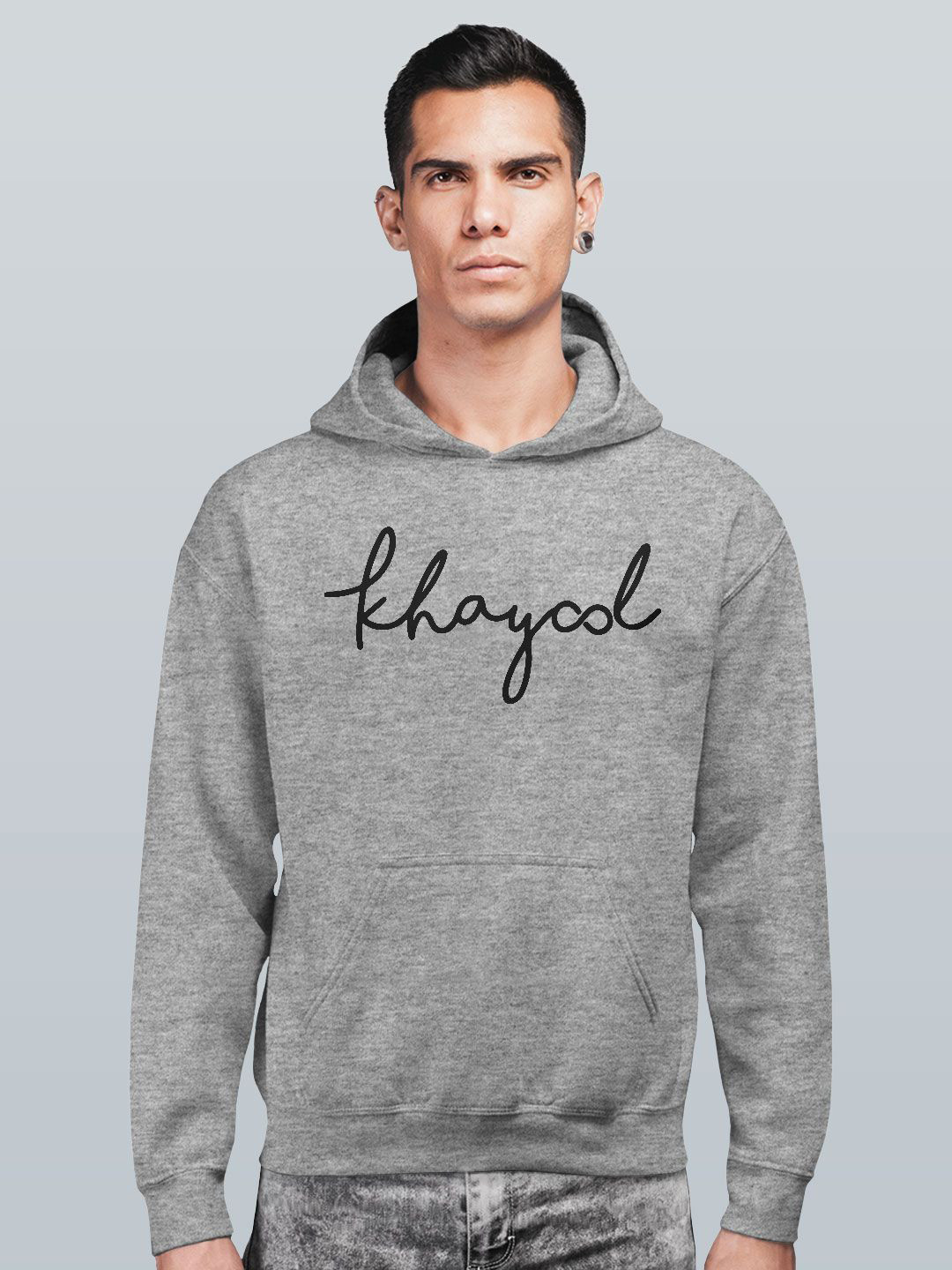 

macmerise Men Printed Hooded Sweatshirt, Grey