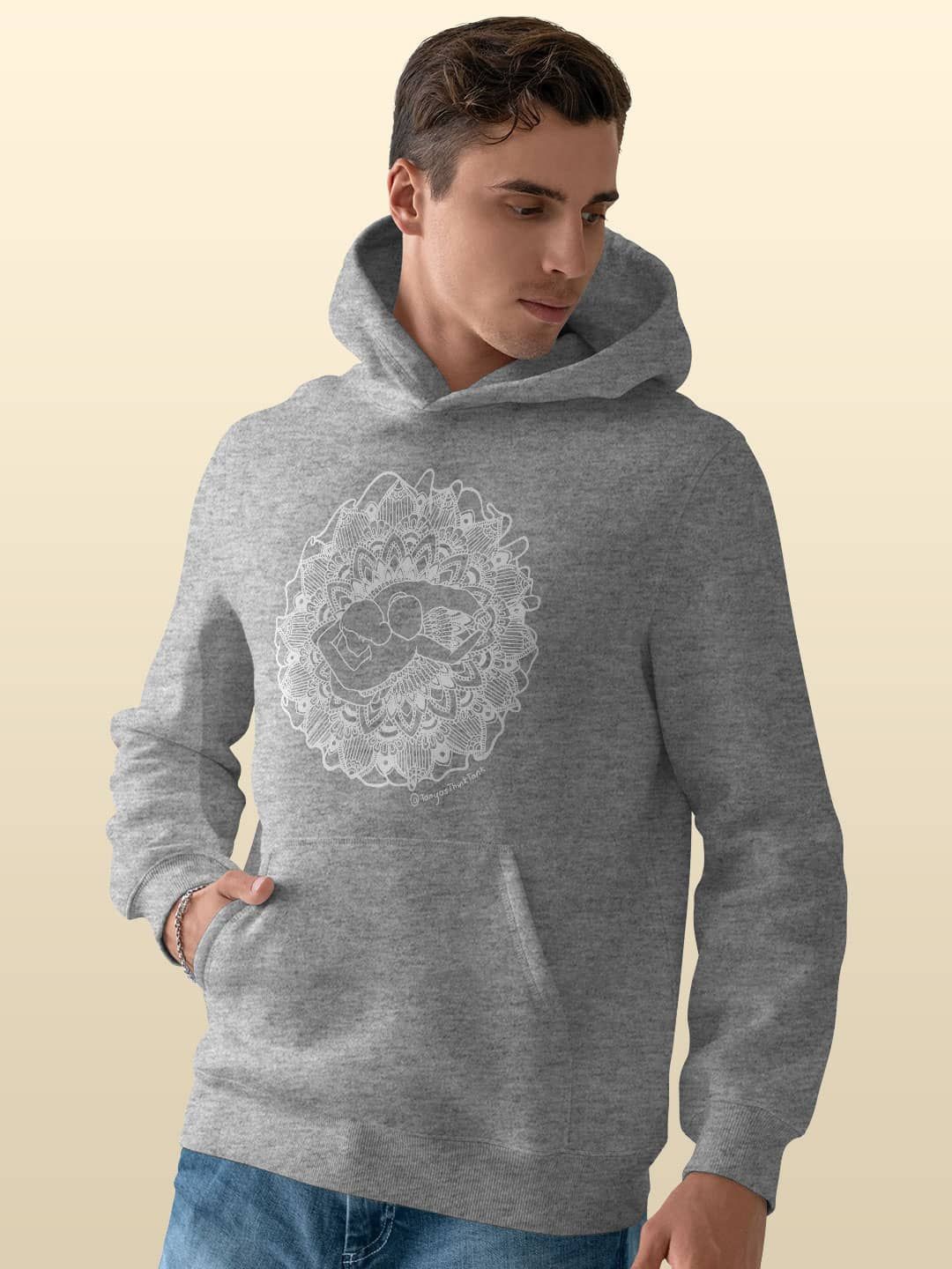 

macmerise Men Printed Hooded Sweatshirt, Grey