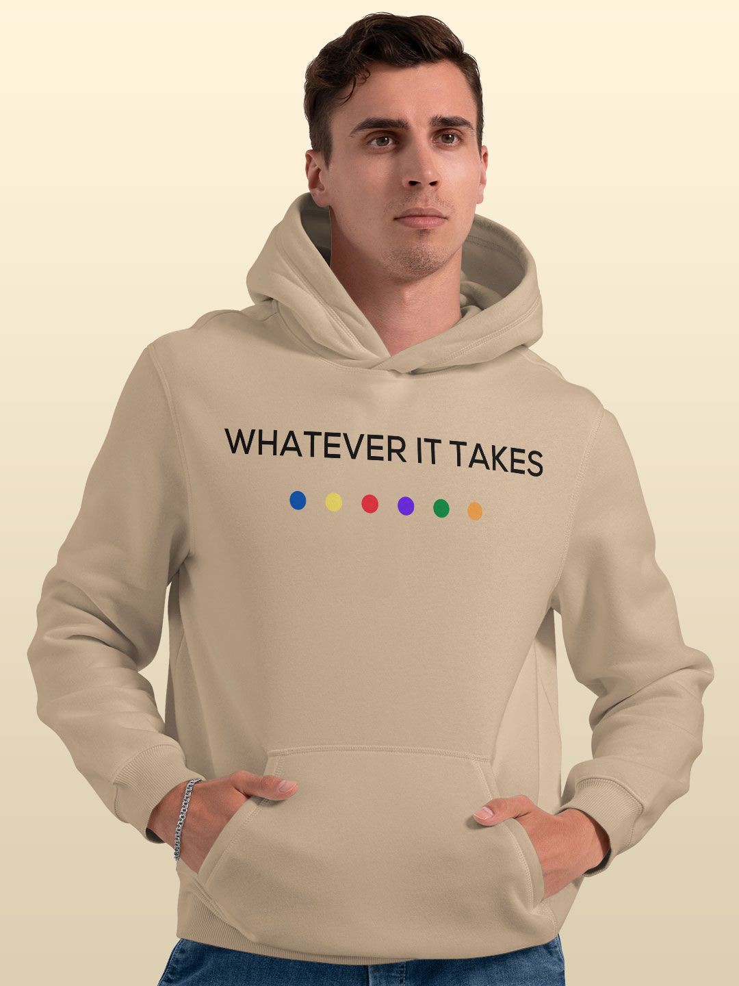 

macmerise Men Printed Hooded Sweatshirt, Beige