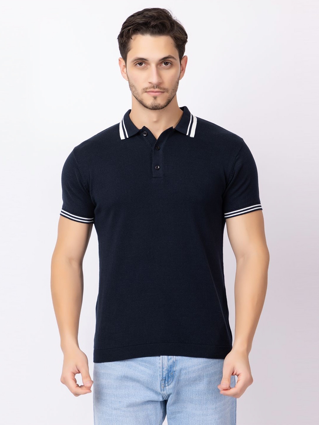 

KEIKO Men Solid Polo Collar Cotton T-Shirt, Black